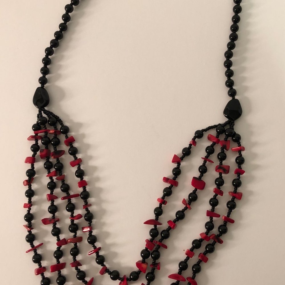 Multi-Strand Black & Red Necklace & Earrings - Picture 5 of 8